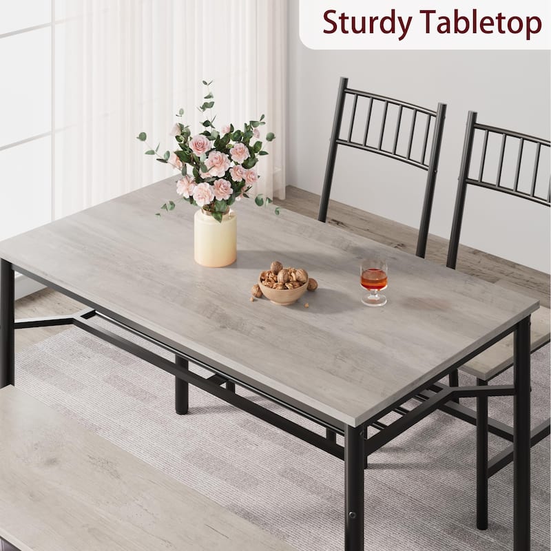 47.2" Rectangular Dining Table Set with Storage Bench and Wine Rack