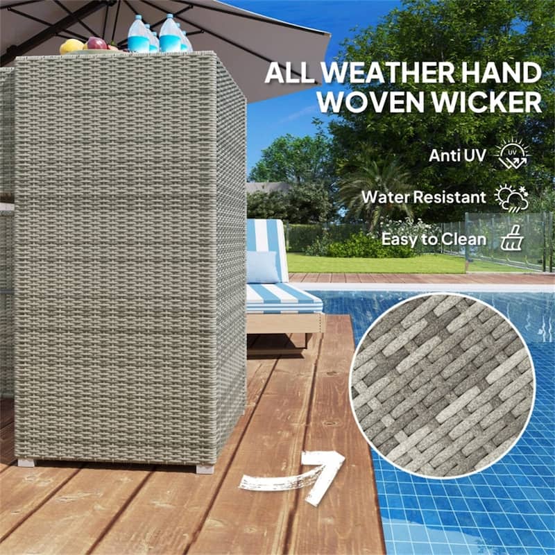 Grey Rattan Outdoor Storage Cabinet with Drawer and Magnet-Sealed Waterproof Shelves for Patio - 23.6" L x 23.6" W x 47.2" H