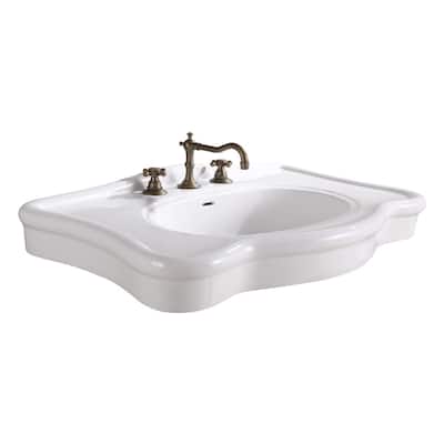 White Console Bathroom Pedestal Sink Belle Only 32.5" with Overflow and 8" Widespread Faucet Holes Renovators Supply