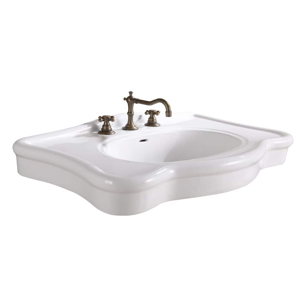 White Console Bathroom Pedestal Sink Belle Only 32.5" with Overflow and 8" Widespread Faucet Holes Renovators Supply