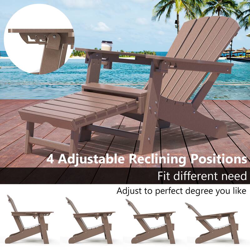 Outdoor Adirondack Chair Weather Resistant with Cup Holder/Ottoman