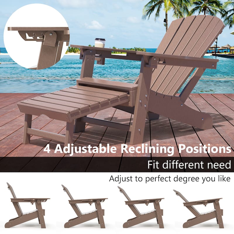Outdoor Adirondack Chair Weather Resistant with Cup Holder/Ottoman