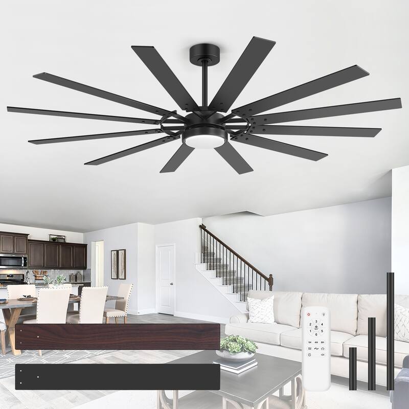 72"/80" Large Windmill Ceiling Fan with Light and Remote(12 Reversible Blades)