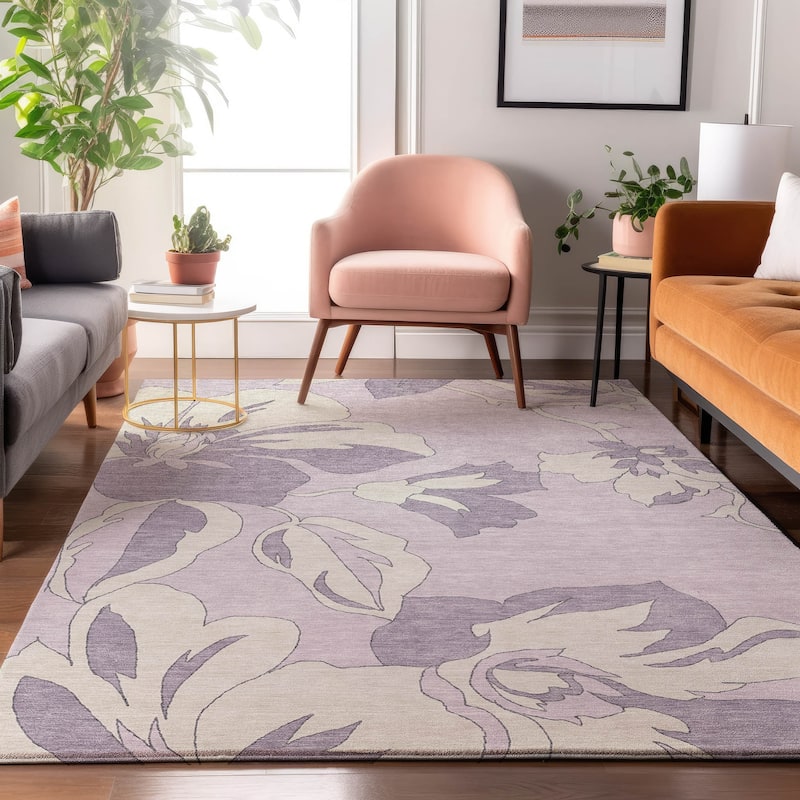 Premium Washable Super Soft Modern Floral Mayfield Rug - Lavender - 5' x 7'6"