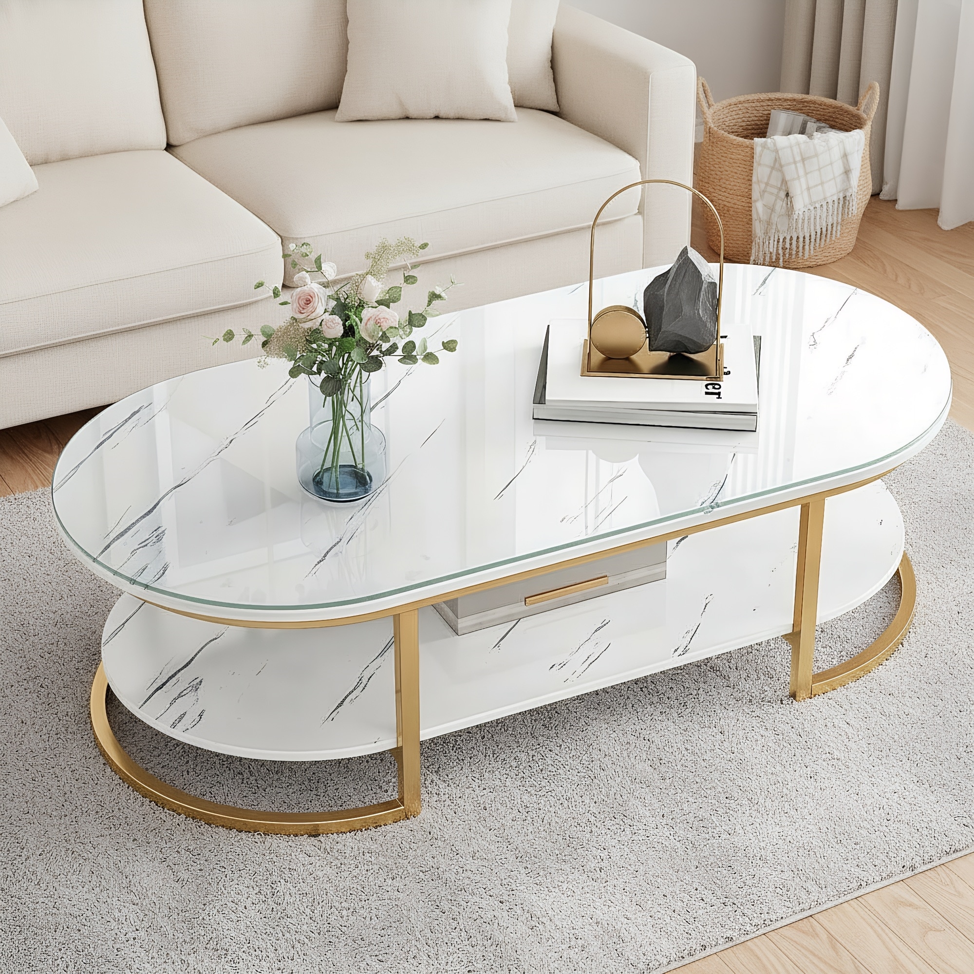 Modern White Gold Double Deck Dining Table Coffee Table