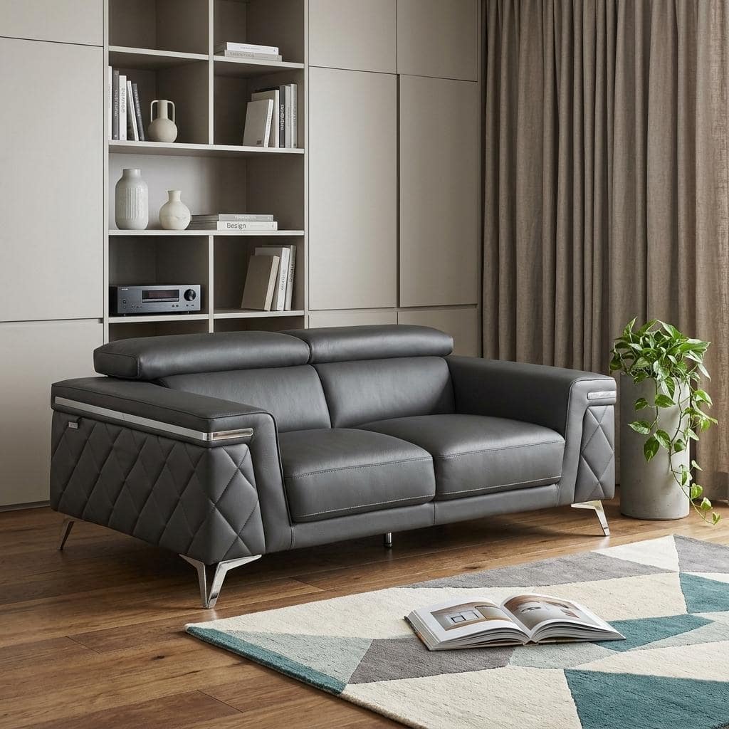 HomeRoots 70" Dark Gray And Silver Metallic Leather Loveseat - 70.00 in. x 42.00 in. x 38.00 in.