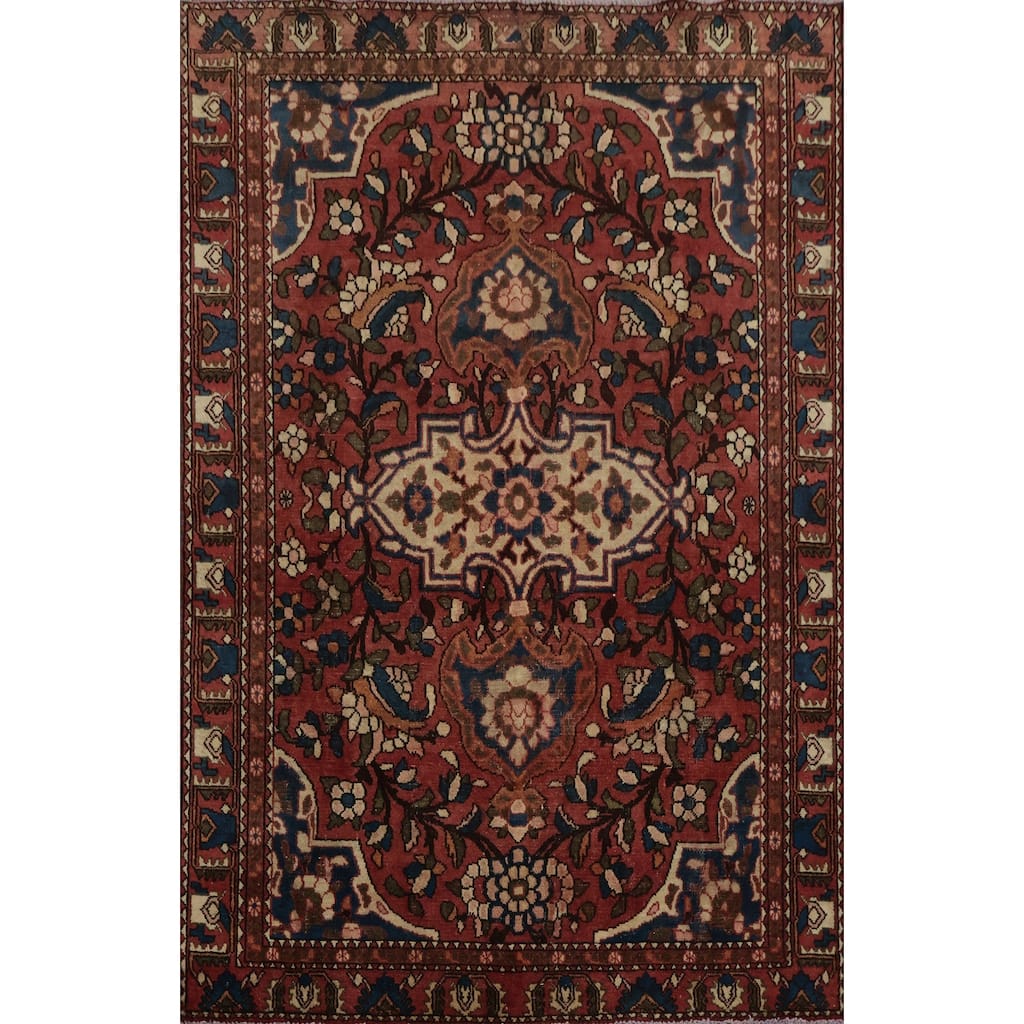 Hand Knotted Oriental 100% Wool Carpet Traditional Floral Oranges & Rust Bakhtiari Area Rug - 6' 4'' X 4' 10''