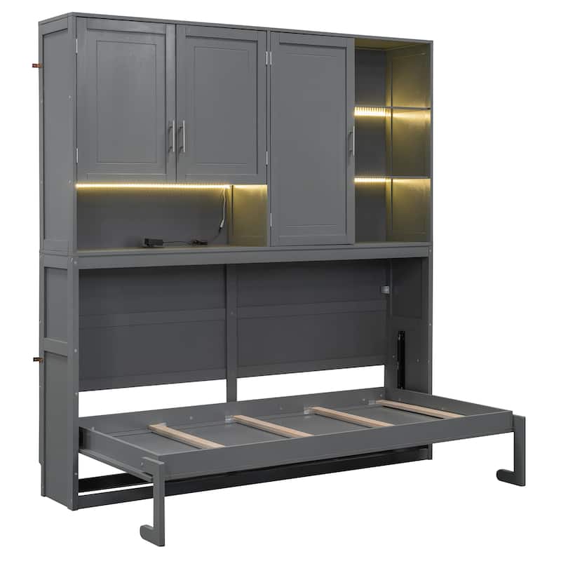Twin Size Wall Murphy Bed with Top Cabinet