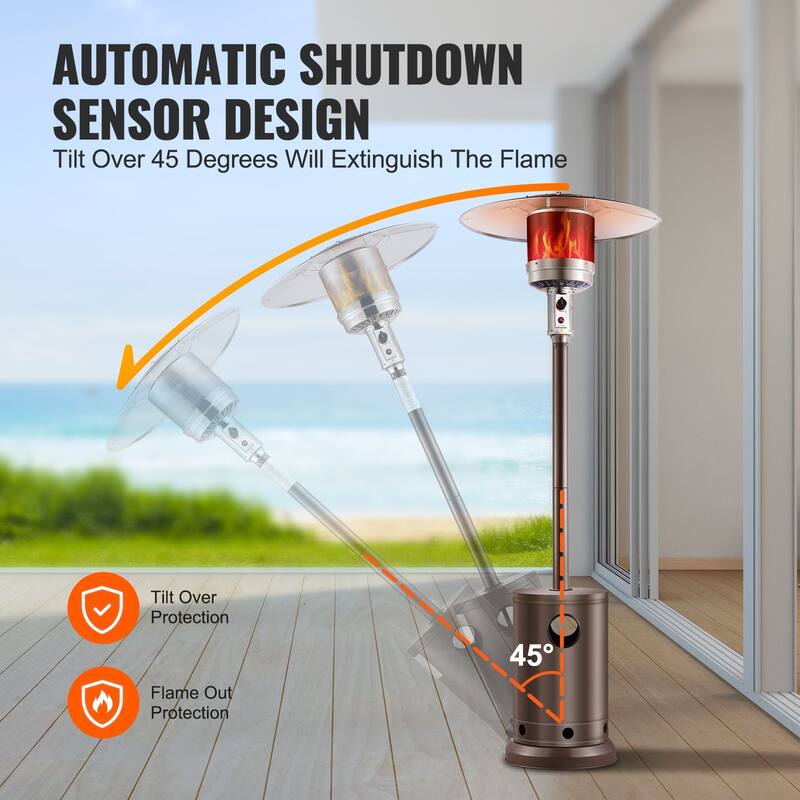 Stainless Steel Glass Flame Propane Heater with Wheels & 50,000 BTU - 32.01x32.01x87.40 in