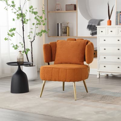 Retro Boucle Accent Chair Modern Upholstered Armchair Tufted Chair with Metal Frame, Single Leisure Chairs