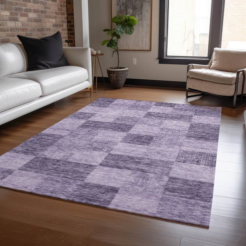 Machine Washable Indoor/ Outdoor Checker Chantille Rug - Purple - 8' x 10'