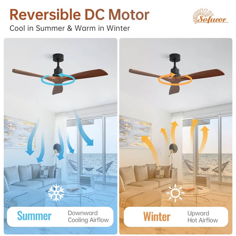 52" Farmhouse Style Wood Walnut Ceiling Fan With Lights and Remote Control, Dimmable LED Optional