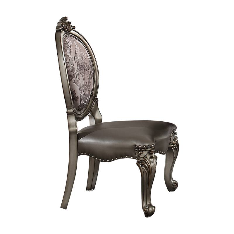 HomeRoots Set of Two Silver and Platinum Upholstered Faux Leather And Solid Wood King Louis Back Dining Side Chairs