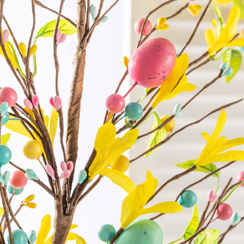 Glitzhome 28"H Set of 2 Easter Eggs Lavender Berries Leaves Picks