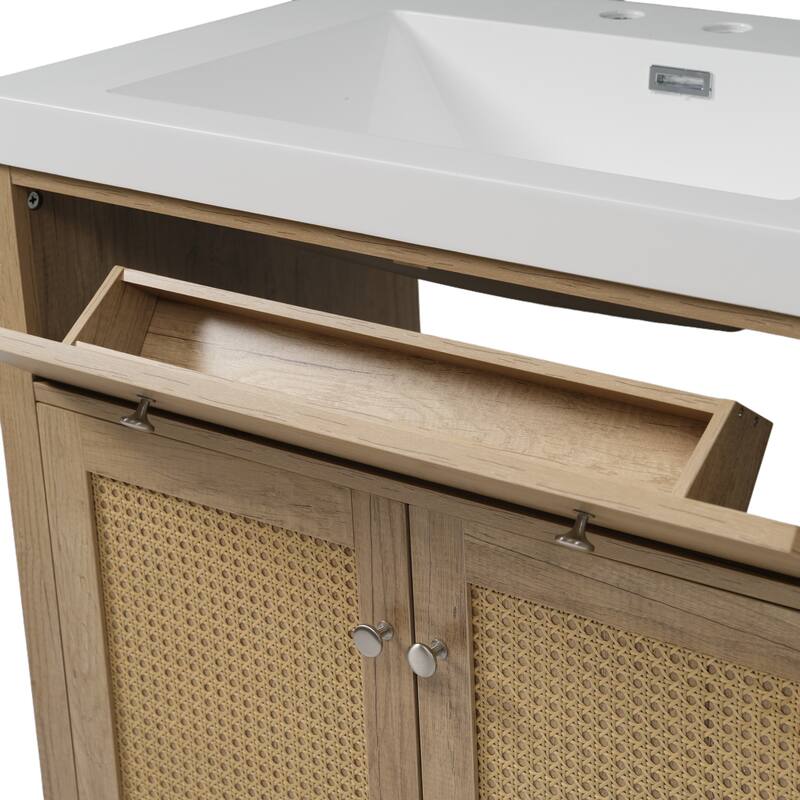 60 Inch Bathroom Vanity with Double Sink, Large Storage Space with 2 Tip-Out Trays / Flip-Out Drawers