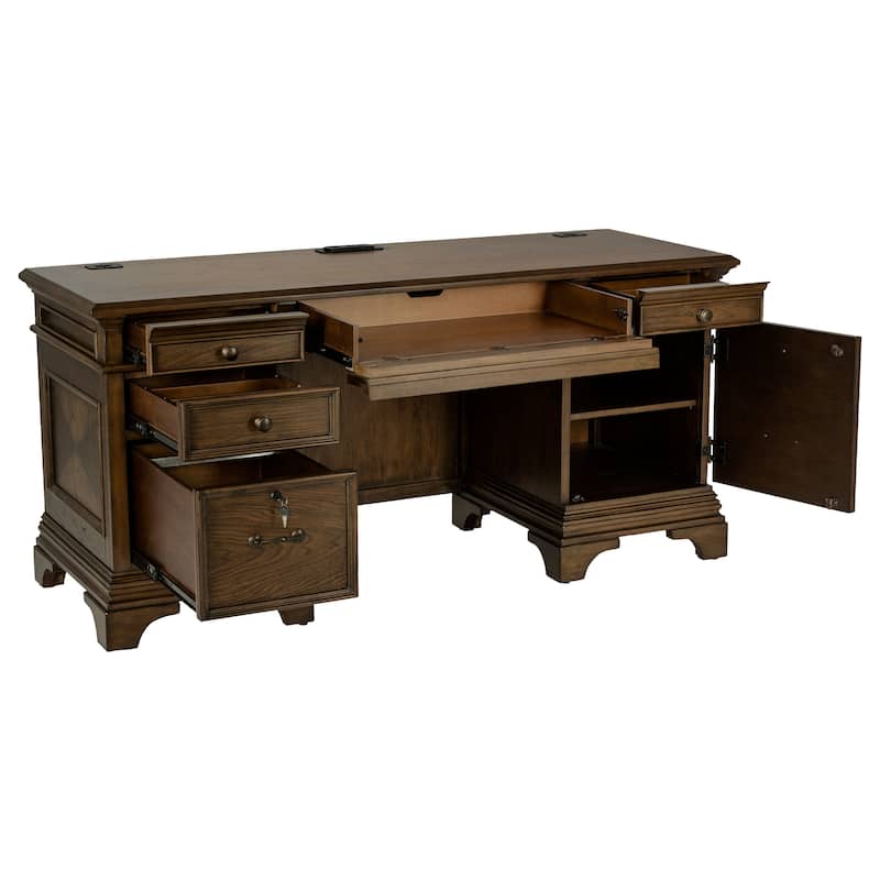 GDFStudio - Stigham Credenza Office Desk with 5 Drawers, Spacious Work Surface, Classic Rectangular Design