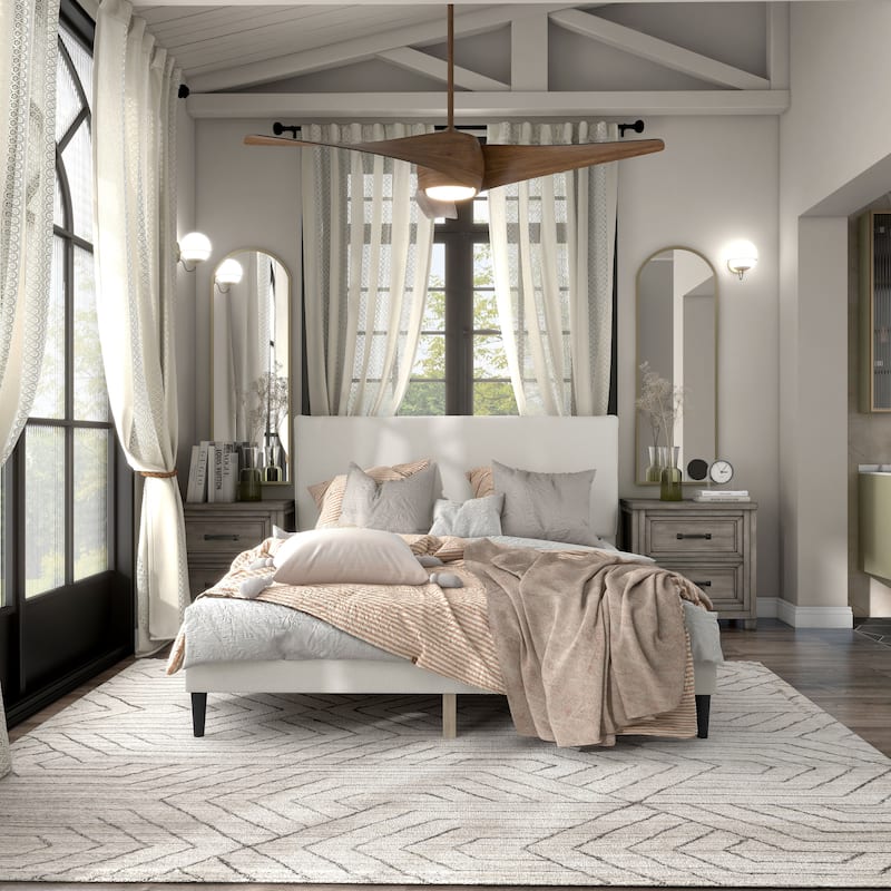 Furniture of America Gail Modern White Boucle Adjustable Queen-Size Platform Bed - Pillow Headboard with Tapered Legs