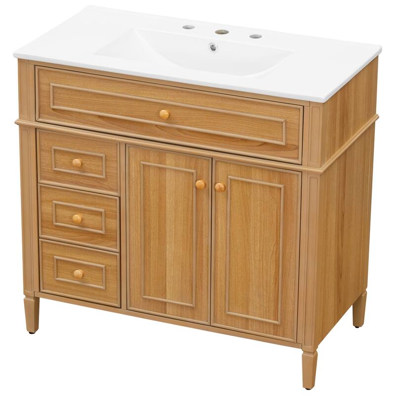 GDFStudio - Oliver Bennett 36-Inch Freestanding Bathroom Vanity with Flip-Out Storage and Refined Wood