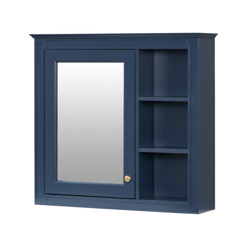 Modern Bathroom Wall Cabinet Medicine Cabinet with Mirror, 3 Open Compartments, Adjustable Shelf and Vintage Handle