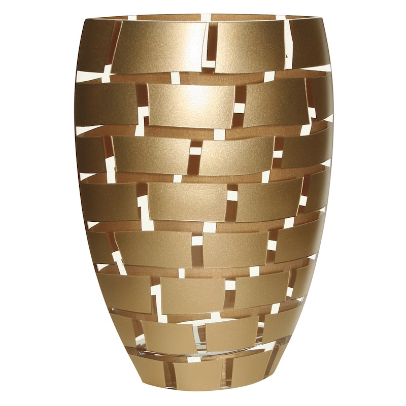 HomeRoots 12" Gold And Clear Geometric Oval Lead Free Crystal Table Vase