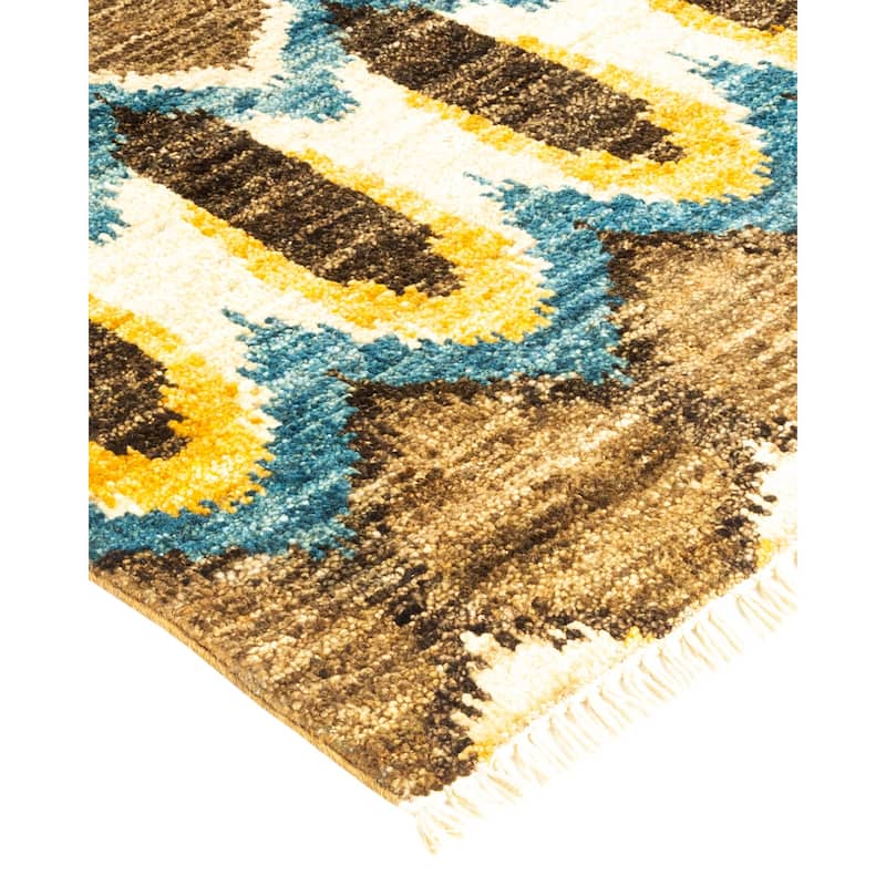 Overton Hand Knotted Wool Contemporary Ikat Green Area Rug - 6' x 9'