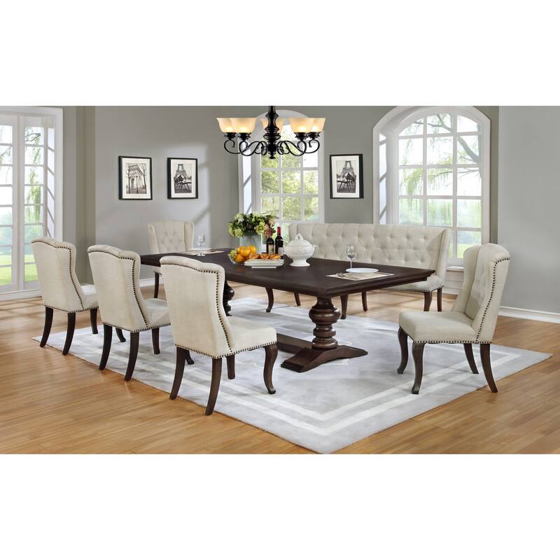 Best Quality Furniture Cappuccino Dining Set - 1 Table/1 Bench/5 Chairs - Beige