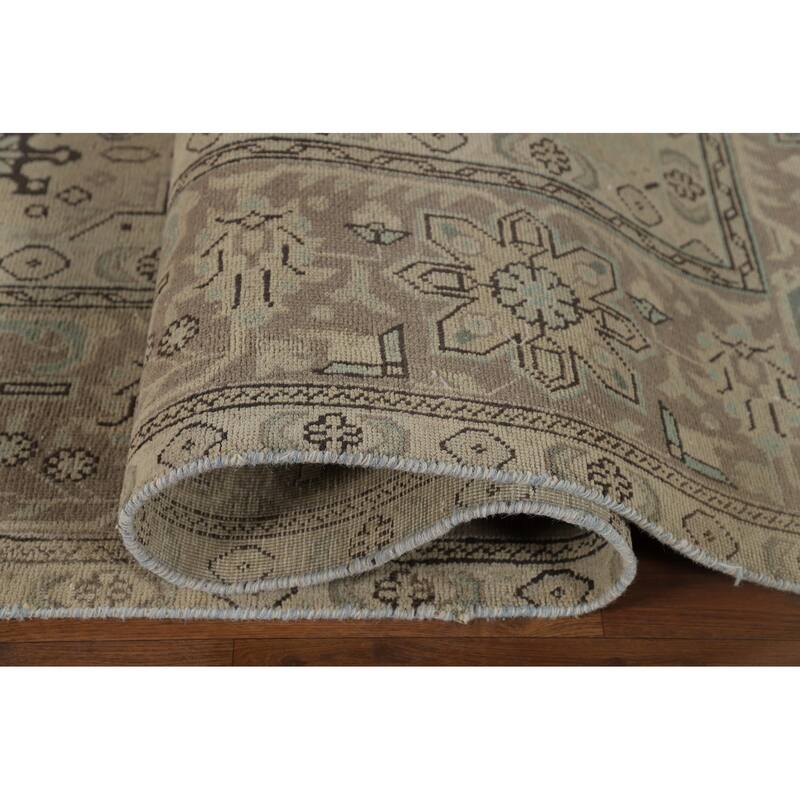 Distressed Geometric Tabriz Vintage Persian Rug Handmade Wool Carpet - 9'7" x 13'1"