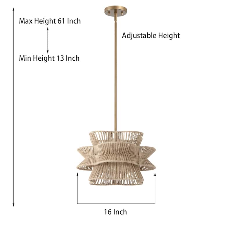 Acroma 1-light Farmhouse Coastal Woven Chandelier for Dining Room - 16'' D * 61'' H
