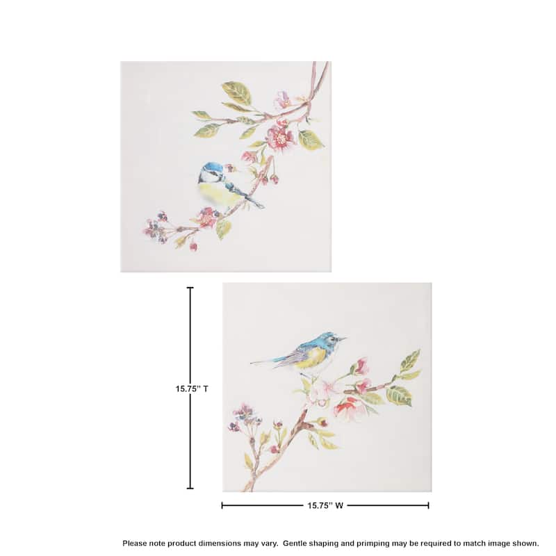 Bird On Blossom Canvas 15.75" Set of 2 - 15.75