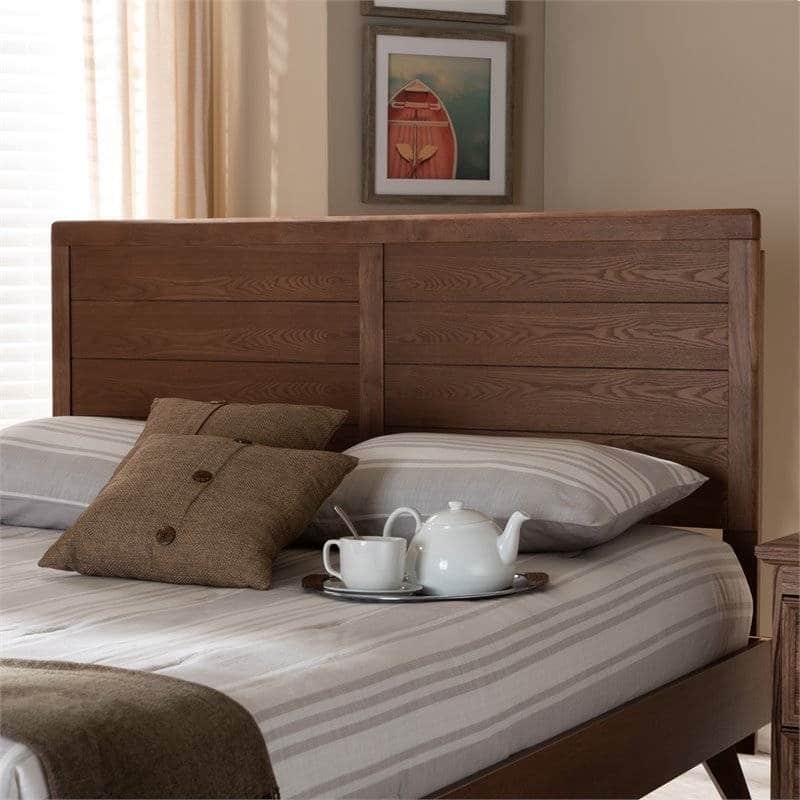Farmhouse Headboard in Rustic Brown Walnut Wood Finish
