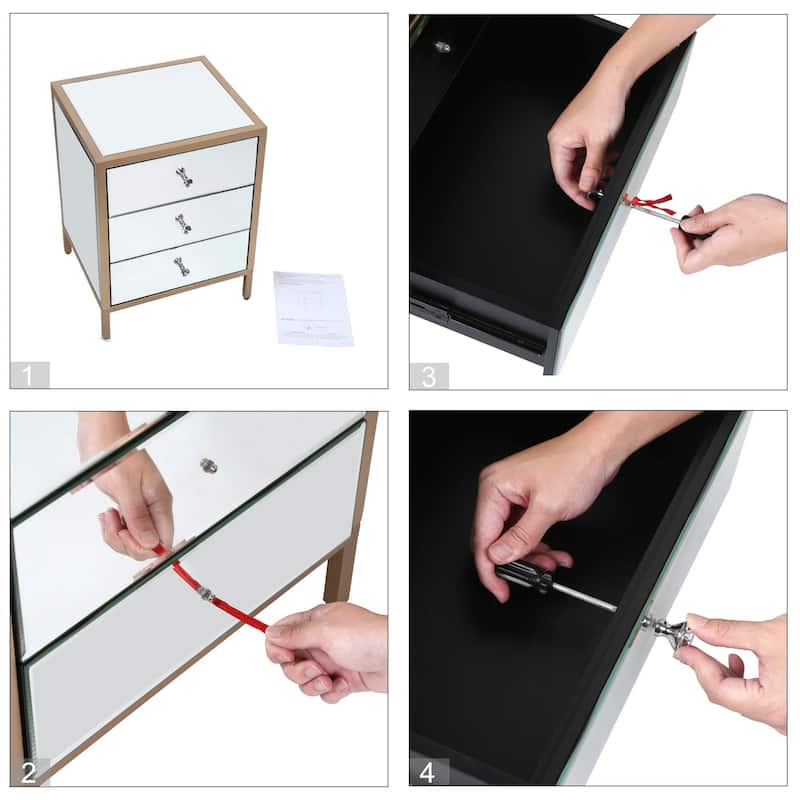 Modern Contemporary 17.7" Wide 3-Drawer Mirrored Side Table Chest Storage Dresser Nightstand