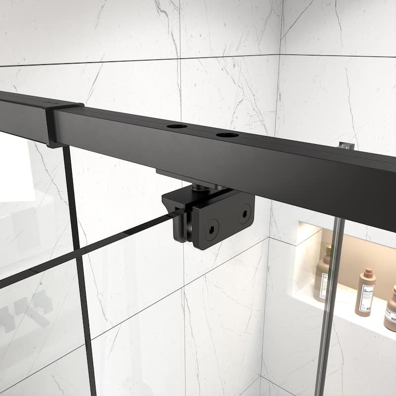 42"x71" Frameless Single Pivot Enclosure Glass Shower Door Black/Nickel with SGCC Tempered Glass
