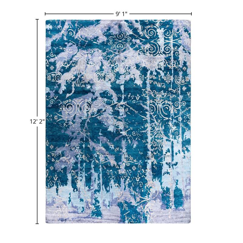 Modern One-of-a-Kind Hand-Knotted Area Rug, Blue - 9' 1" x 12' 2"