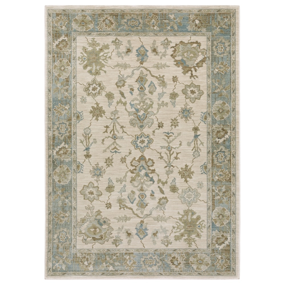 Meadow Traditional Oriental Beige/ Teal Area Rug