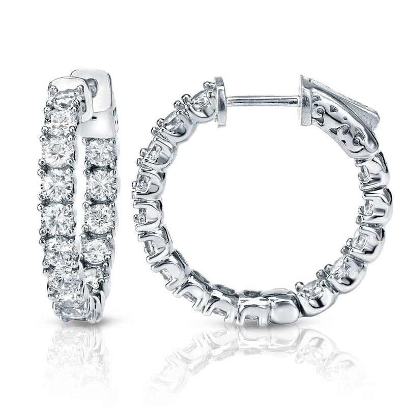 Auriya 14k Gold 3 carat TW Medium Inside-Out Diamond Hoop Earrings - 0.86-inch (H-I, SI1-SI2) - White Gold