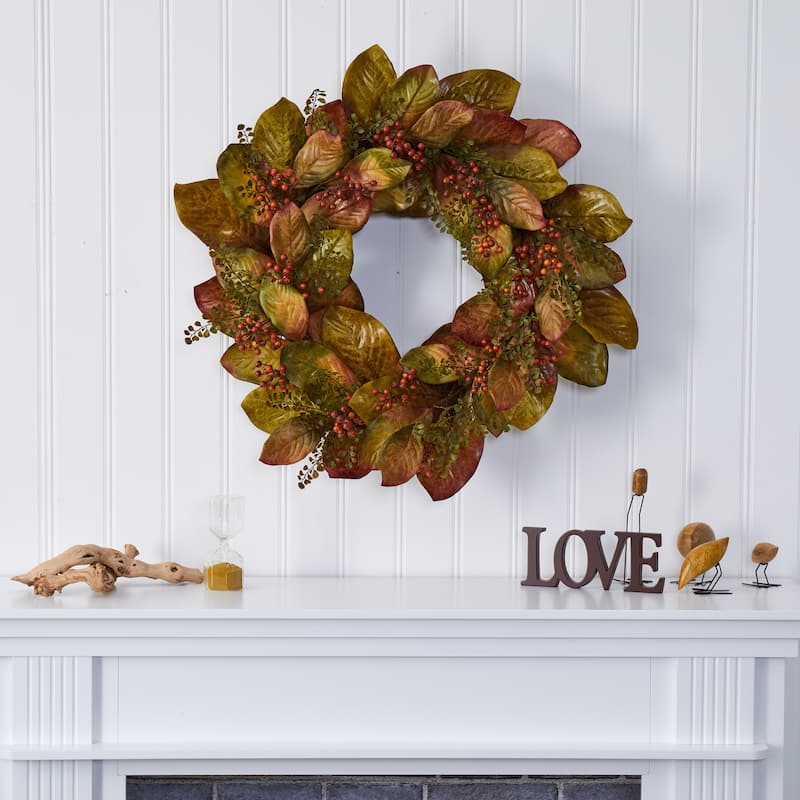 30" Fall Magnolia Leaf and Berries Artificial Wreath