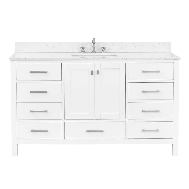 Nephelily 60 inch Transitional White Bathroom Vanity, Single Sink