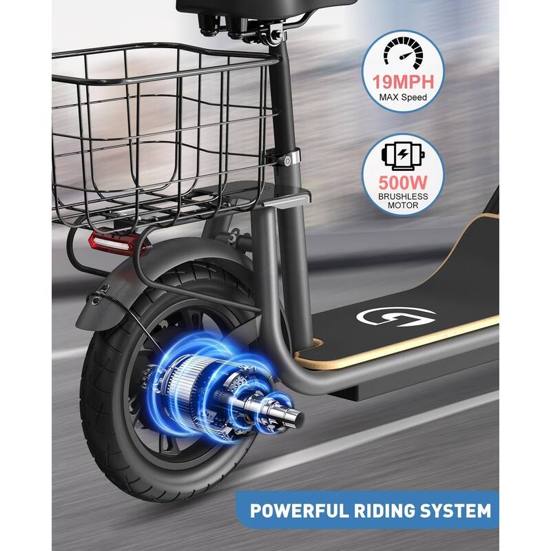 Electric Scooter with Seat for Adult, 12" Tire Electric, Foldable, Max Speed 19 Mph with 30 Miles Range
