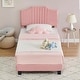 preview thumbnail 1 of 11, Twin Size Upholstered Bed Frame with Headboard,Heavy Duty Wooden Platform for Kids Pink