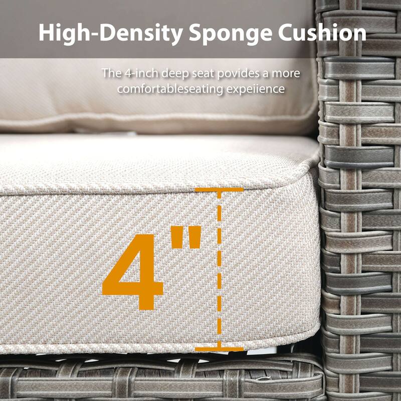 Glissia 3-Seat Handwoven Gray Wicker Patio Sofa with 4-Inch Thick Cushions