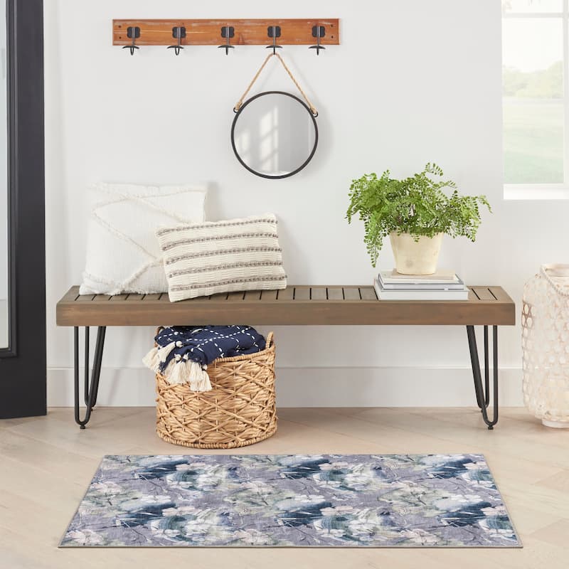 Nourison Washables Indoor only Grey Floral Area Rug