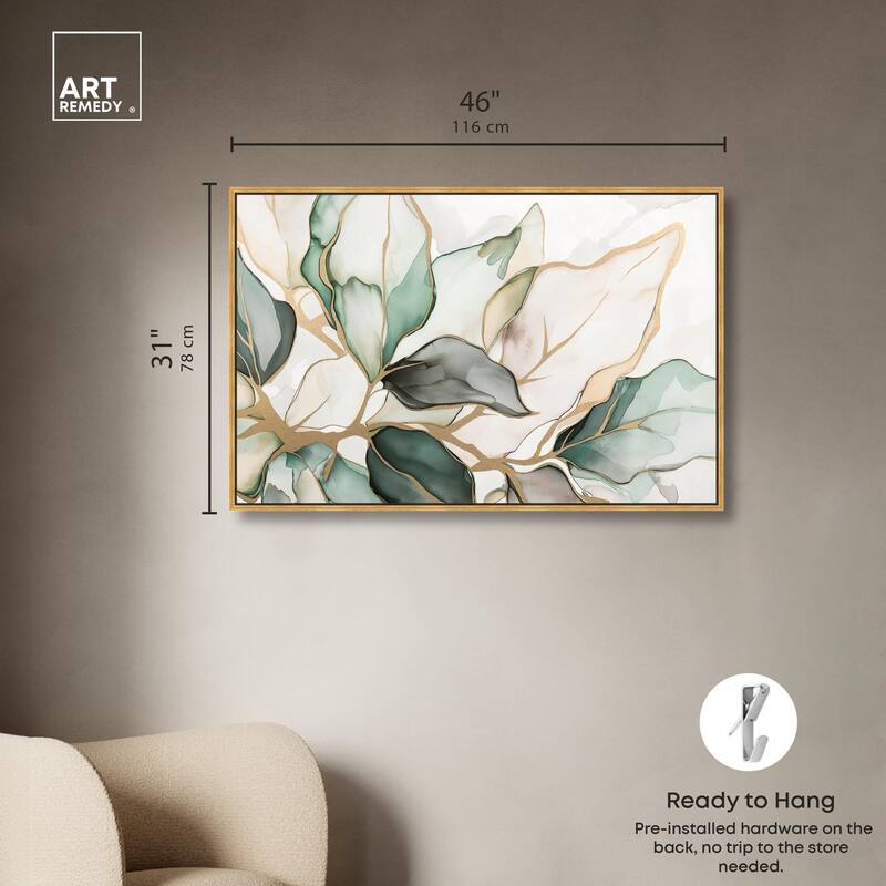Golden Veined Leaves II Canvas by Art Remedy