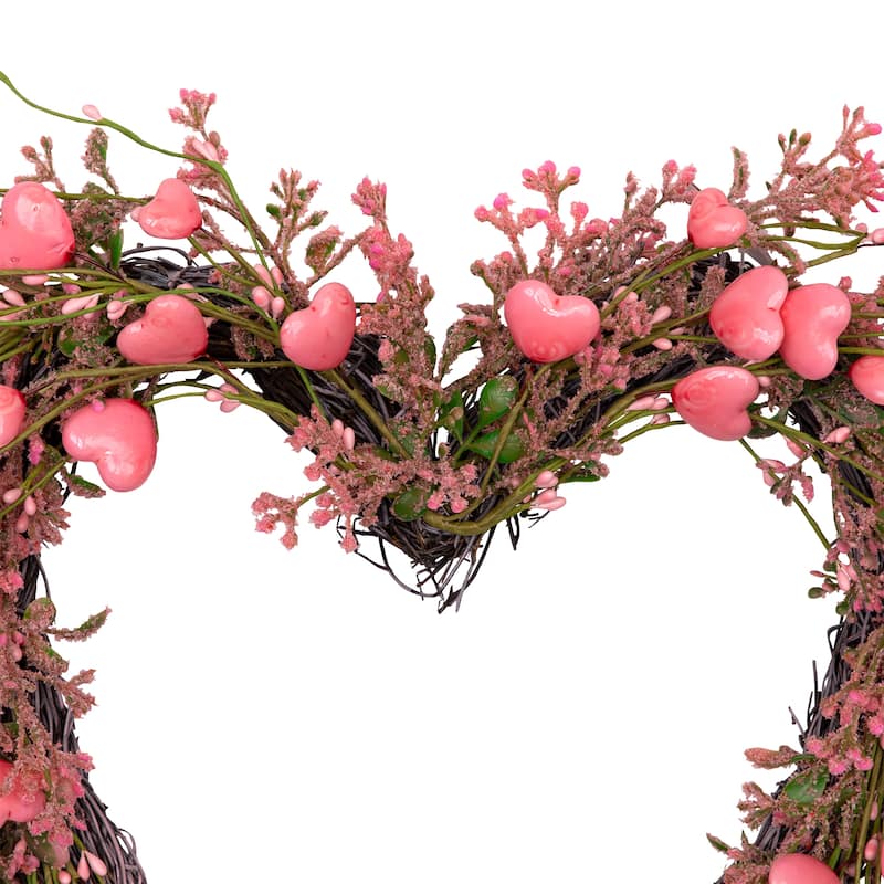 Hearts and Rosebuds Artificial Heart Shaped Valentine's Day Wreath - 18" - Pink
