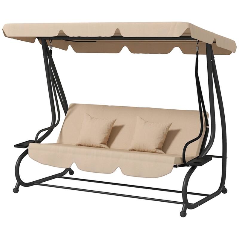 Freestanding Patio Swing for 3 Adults with Adjustable Canopy - 78.75" L x 47.25" W x 64.5" H