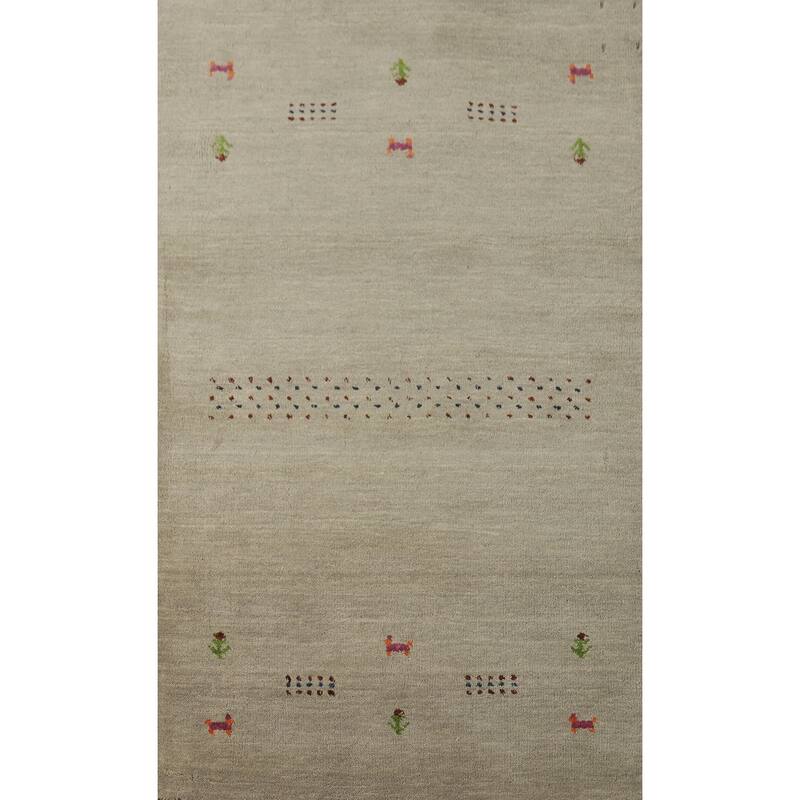 Hand Knotted Oriental 100% Wool Carpet Tribal Animal Pictorial Green Gabbeh Area Rug - 4' 11'' X 3' 0''