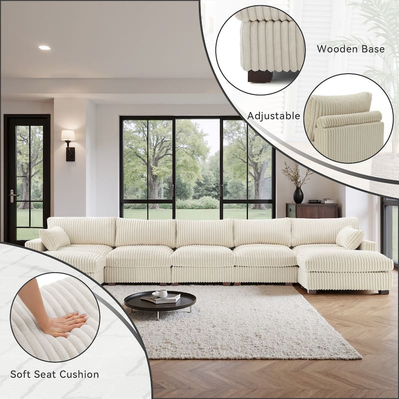 Plush Cotton Flannel Modular Sectional Sofa with 2 Ottomans