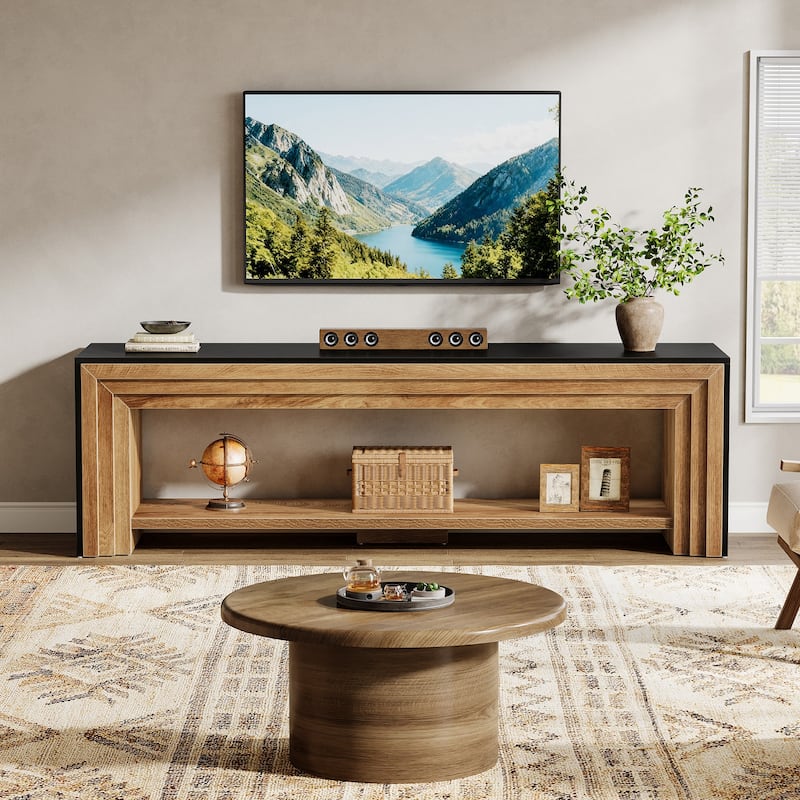 70" TV Stand for TVs, Wooden Entertainment Center with Open Storage Shelves, Low Media Console for Living Room, Bedroom