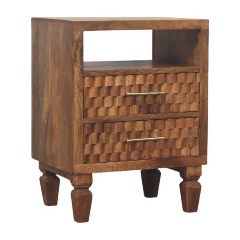 Artisan Furniture Solid Wood Arno Bedside in Golden Teak,1-Shelf,2-Drawers