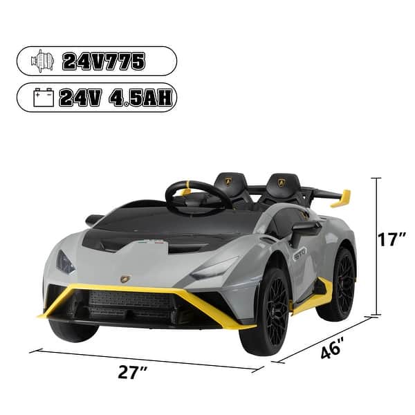 24V Lamborghini Battery-Powered Ride-On Car with Remote Control, USB/MP3, and Dual Driving Modes for Safe & Fun Driving.