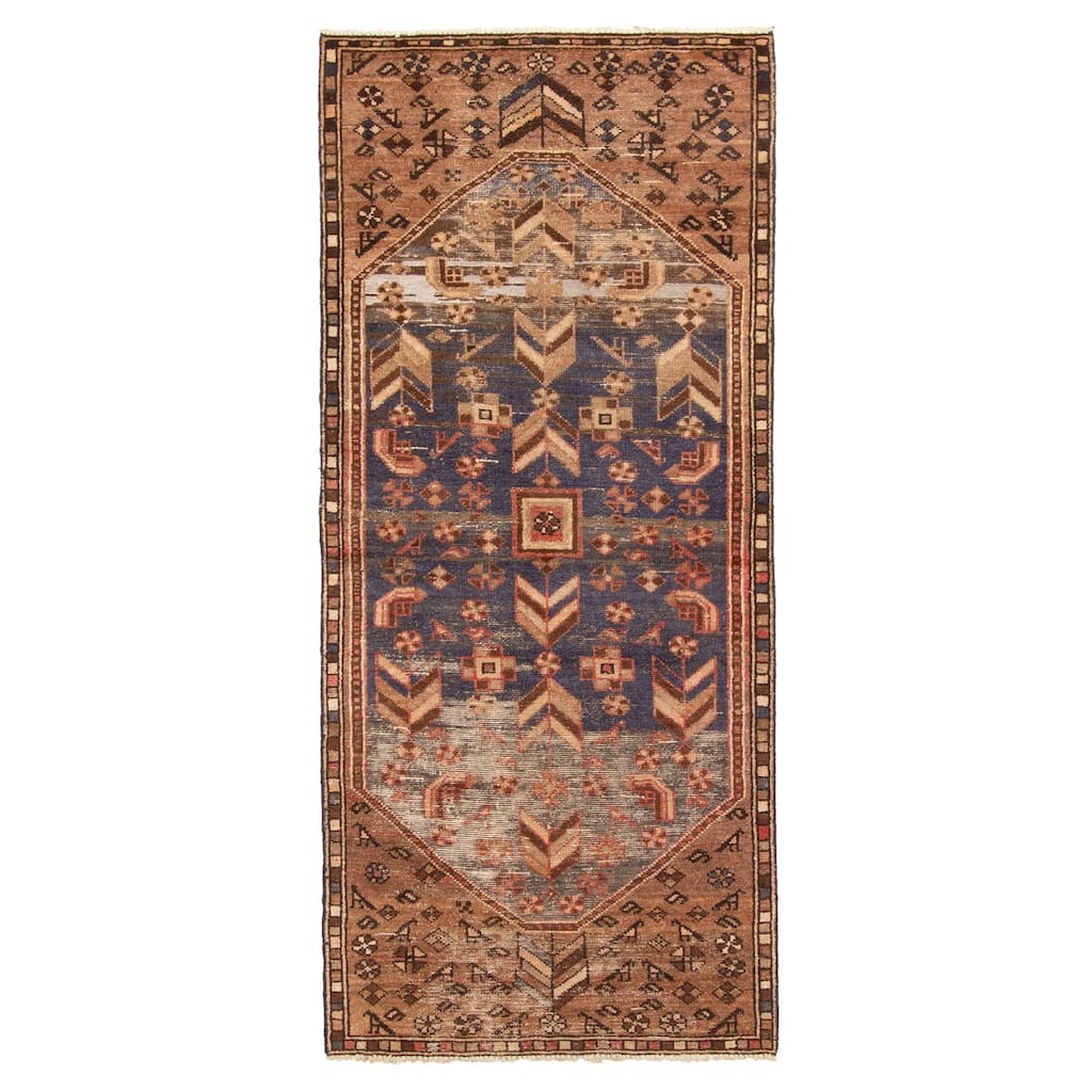 ECARPETGALLERY Hand-knotted Antalya Vintage Dark Navy Wool Rug - 2'7 x 6'0